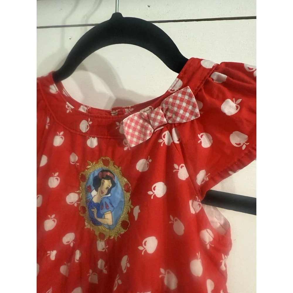 VTG Disney Girls Size 4 Snow White Red Apple Gingham Bow Dress‎ Cottage Core Y2K